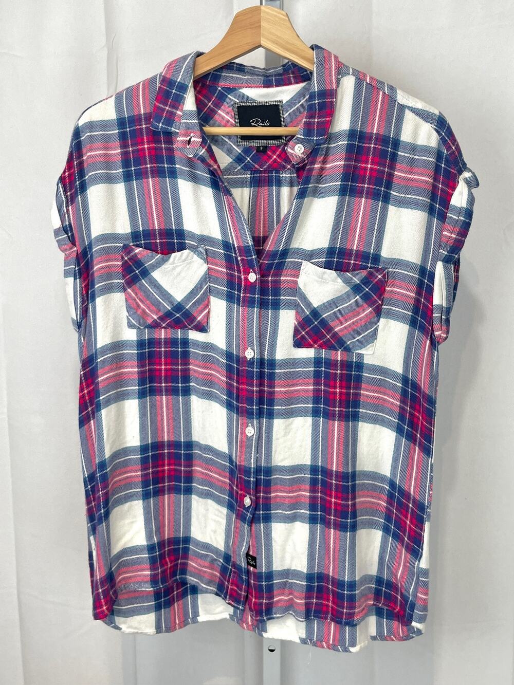 RAILS Britt Plaid Cap Short Sleeve Button Down Shirt Multicolor Size S